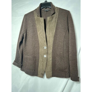 Eileen‎ Fisher Brown Merino Wool with Lamb Leather Trim Blazer- Size S